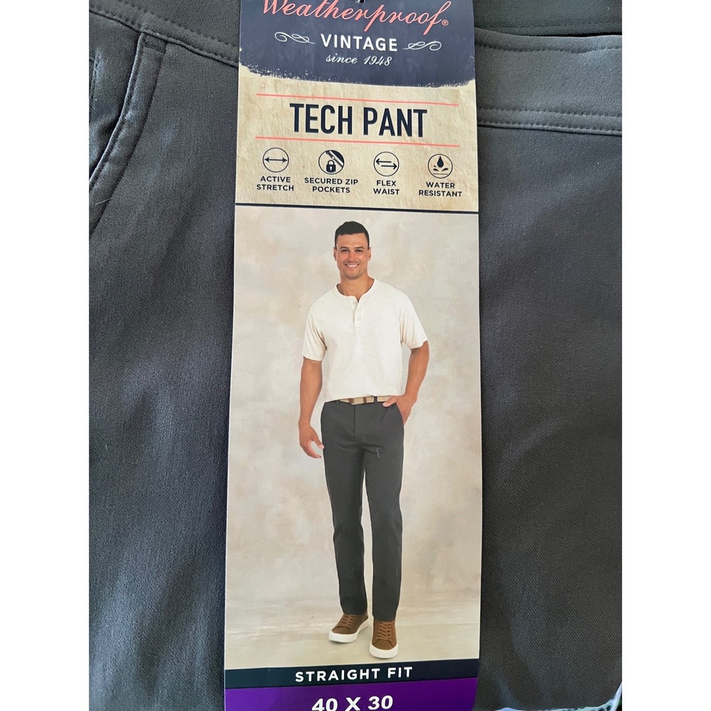 NWT Weatherproof Vintage Mens Tech Pant 40x30 Charcoal Grey Straight Fit Stretch